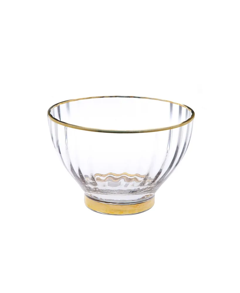 Classic Touch 9" Glass Textured Salad Bowl with Vivid Gold Tone Rim and Base