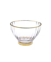Classic Touch 9" Glass Textured Salad Bowl with Vivid Gold Tone Rim and Base