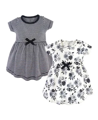 Touched by Nature Infant Girl Cotton Short-Sleeve Dresses 2pk, Black Floral