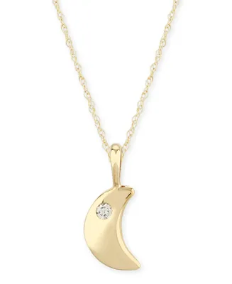 Diamond Accent Solid Cresent Moon Pendant in 14K Yellow Gold