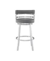 Madrid 26" Counter Height Swivel Gray Artificial leather and Brushed Stainless Steel Bar Stool