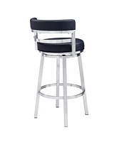 Madrid 30" Bar Height Swivel Gray Artificial leather and Brushed Stainless Steel Stool