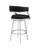 Saturn 30" Bar Height Swivel Gray Artificial leather and Brushed Stainless Steel Stool