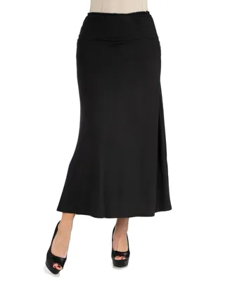 24Seven Comfort Apparel Women Elastic Waist Solid Color Maxi Skirt