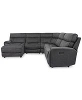 Closeout! Hutchenson 5-Pc. Fabric Chaise Sectional with 2 Power Recliners