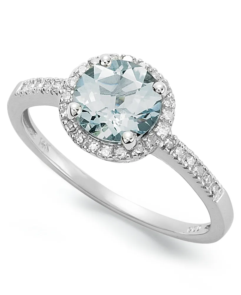 Aquamarine (1 ct. t.w.) and Diamond (1/8 ct. t.w.) Ring in 14k White Gold