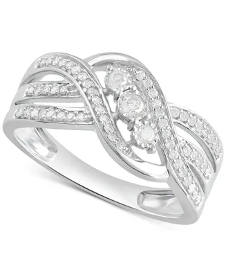 Diamond Three-Stone Overlap Statement Ring (1/4 ct. t.w.) in Sterling Silver