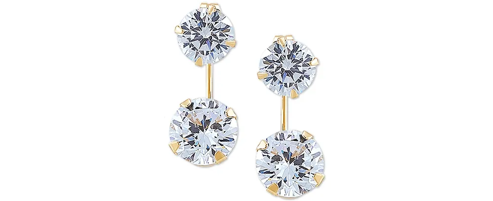 Cubic Zirconia Top & Wire Drop Earrings in 14k Gold