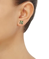 Emerald (3/4 ct. t.w.) & White Topaz (1/3 Flower Stud Earrings 10k Gold