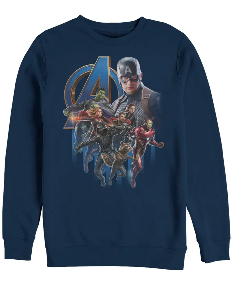 Marvel Men's Avengers Endgame Classic Logo Captain America Group, Crewneck Fleece