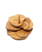 BeldiNest Heart Shaped Olive Wood Coasters, Set of 5 with Holder