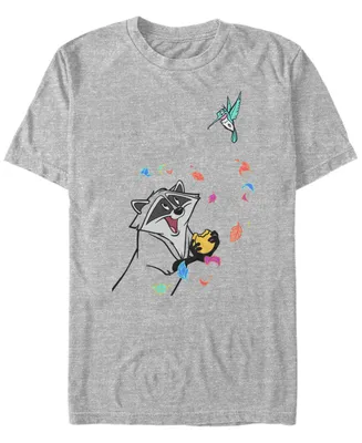 Disney Men's Pocahontas Meeko Flit Colorful Leafs Fall, Short Sleeve T-Shirt