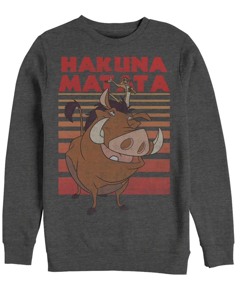 Disney Men's Lion King Timon Pumba Hakuna Matata Stripes, Crewneck Fleece