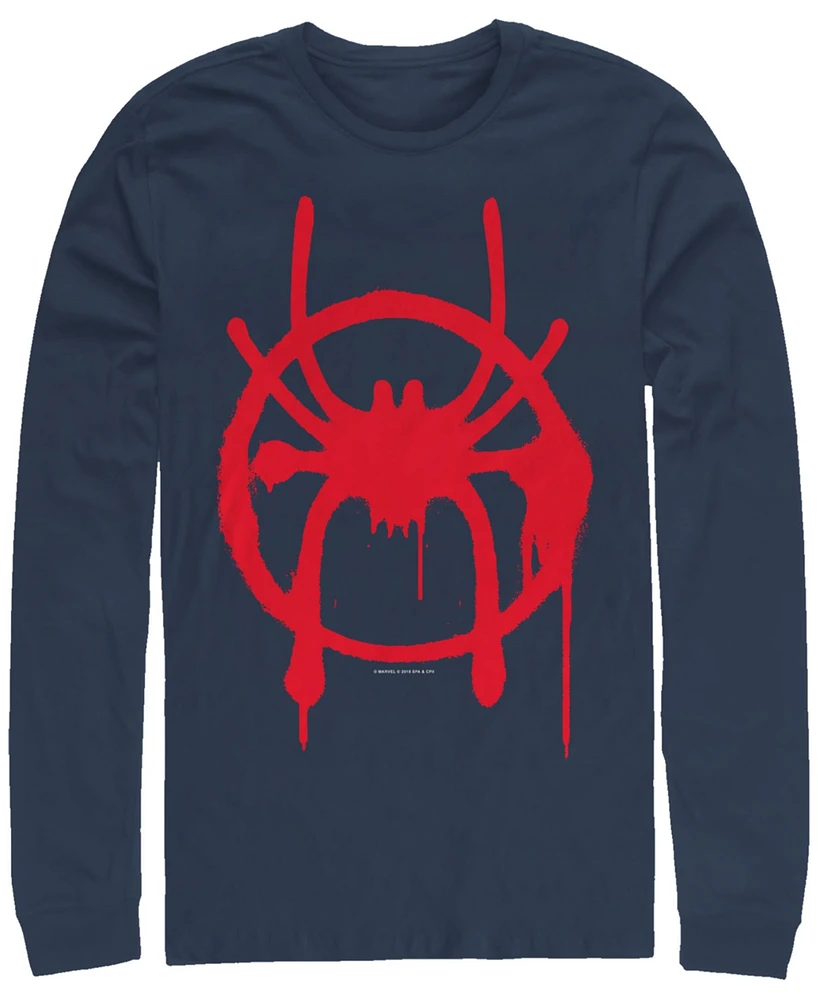 Marvel Men's Spider-Man Into the Spider-Verse Miles Morales Chest Logo, Long Sleeve T-shirt