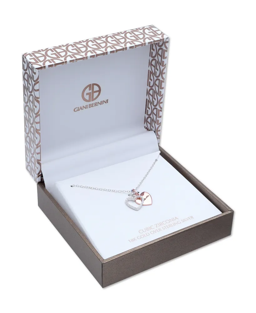 Cubic Zirconia Mom Heart Pendant 18" Necklace in Sterling Silver and 18k Rose Gold Over Sterling Silver