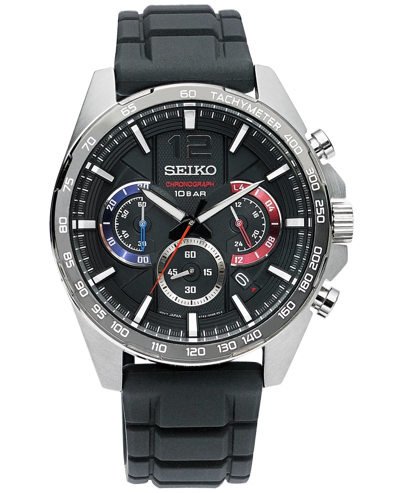 Seiko Men's Essentials Chronograph Black Silicone Strap Watch 43.9mm