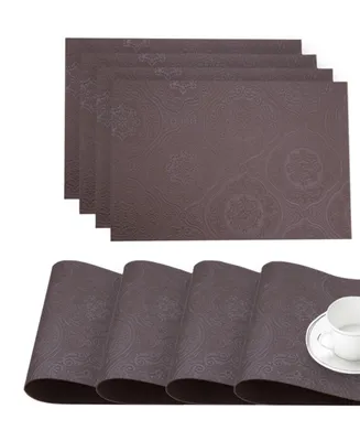 Dainty Home Faux Leather Hyde Park Slip Resistant Suede Backing Embossed 3D Surface Luxury 12" x 18" Place Mats - Set of 4