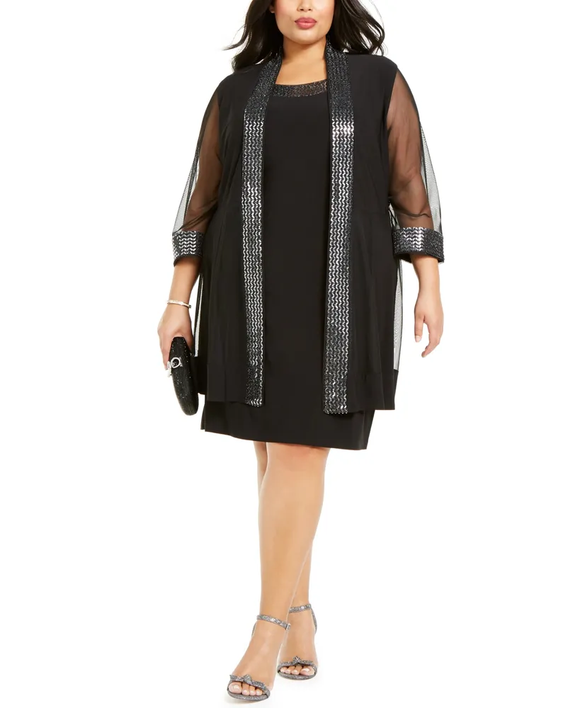 R & M Richards Plus Size Embellished Dress & Illusion Jacket