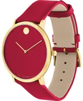 Movado Swiss Modern Red Leather Strap Watch 40mm