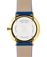 Movado Swiss Modern Blue Leather Strap Watch 40mm