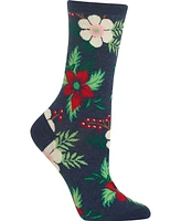 Hot Sox Women's Christmas Poinsettia Floral Crew Socks