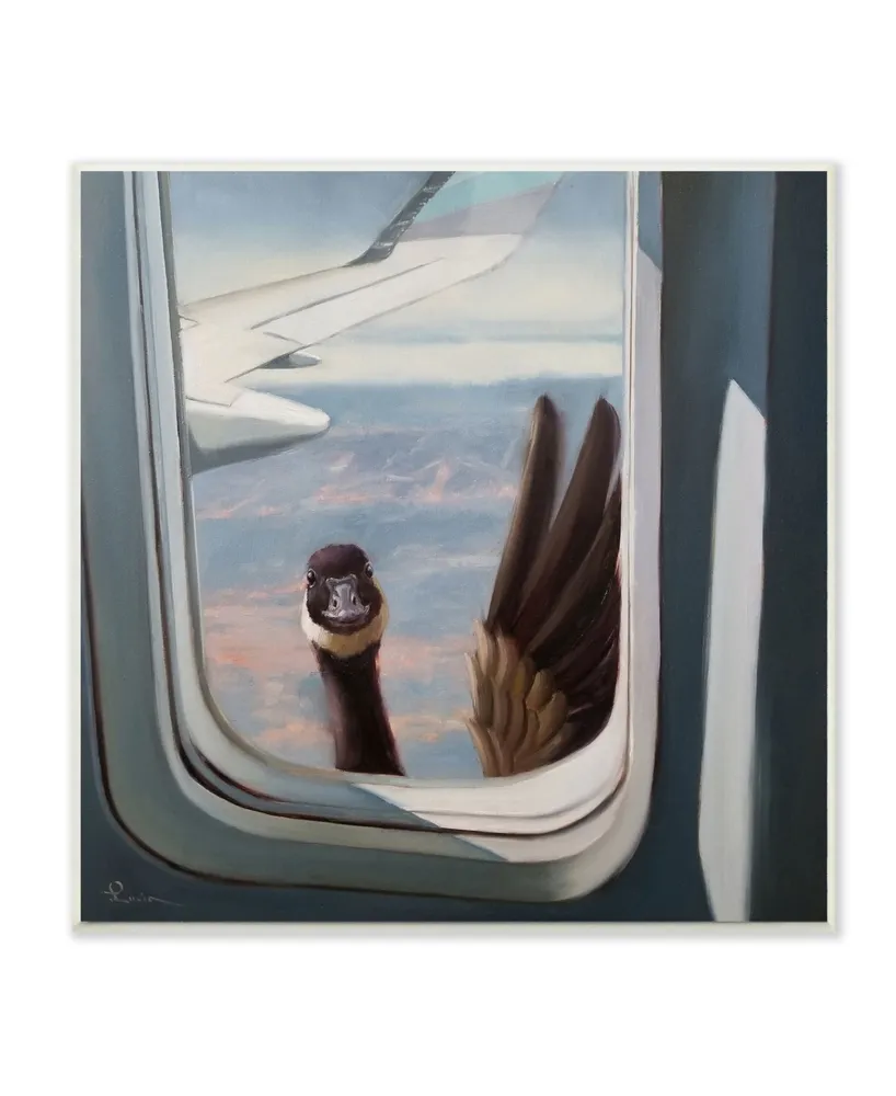 Stupell Industries Hello from A Goose Airplane Window Scene Painting Wall Plaque Art, 12" L x 12" H