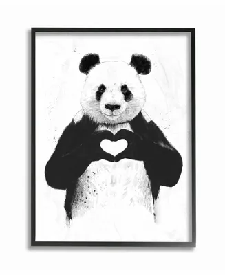 Stupell Industries Black and White Panda Bear Making A Heart Ink Illustration Framed Giclee Texturized Art, 11" L x 14" H