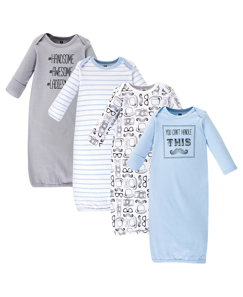 Hudson Baby Baby Boys Cotton Long-Sleeve Gowns 4pk, Mustache, 0-6 Months