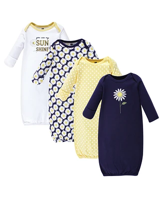 Hudson Baby Baby Girls Cotton Long-Sleeve Gowns 4pk, Daisy, 0-6 Months