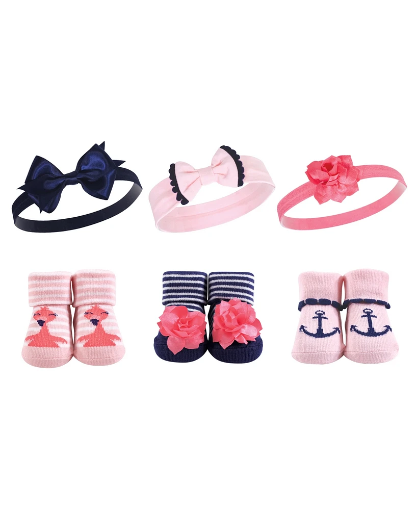 Hudson Baby Girl Headband and Socks Set 6-Piece