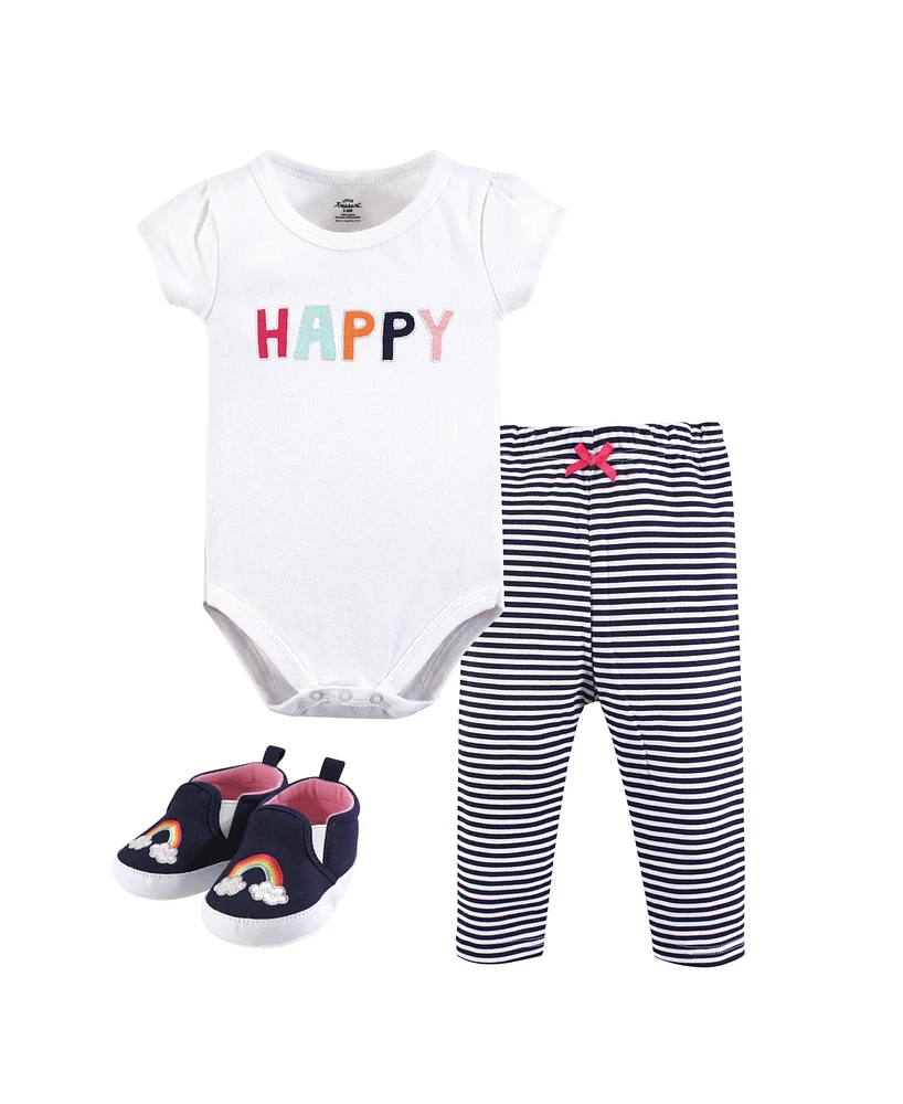 Little Treasure Baby Girls Cotton Bodysuit, Pant and Shoe 3pc Set