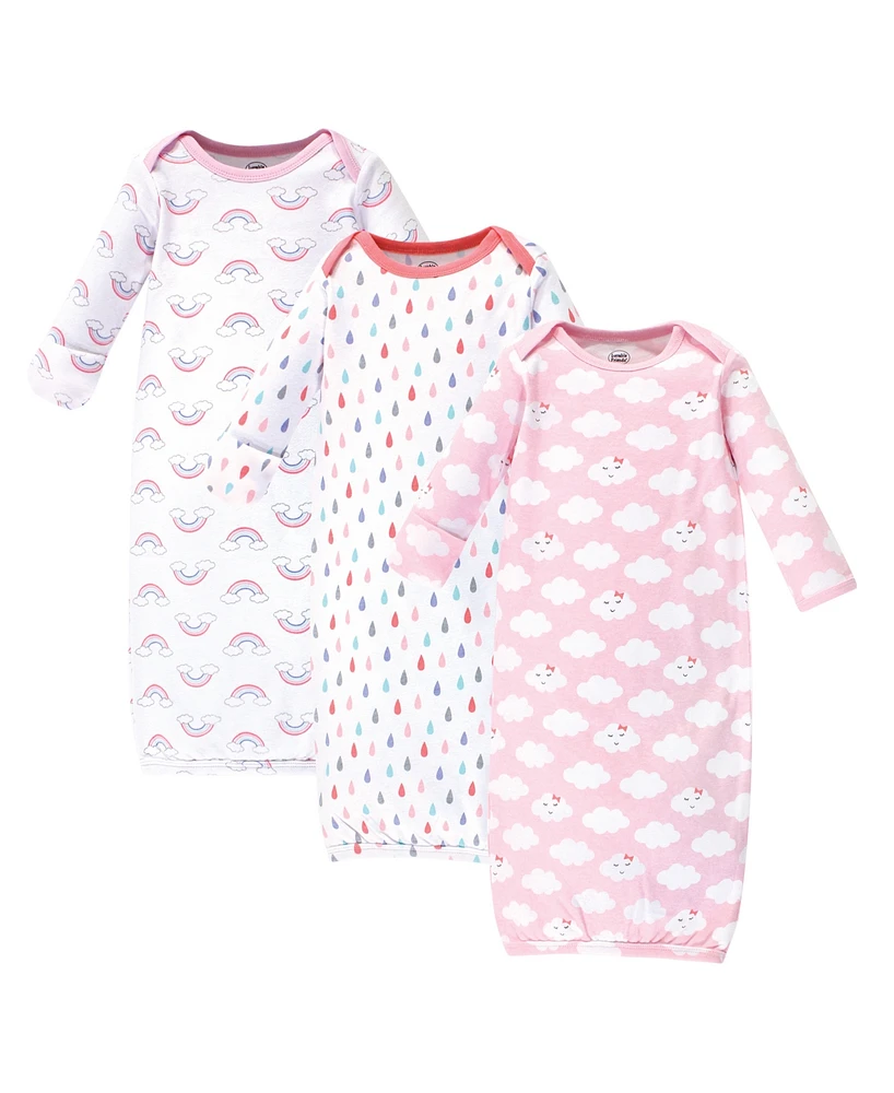 Luvable Friends Baby Girls Baby Cotton Long-Sleeve Gowns 3pk Clouds, 0-6 Months