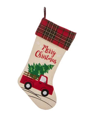 Glitzhome Embroidered Linen Christmas Stocking - Red Truck