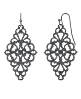 2028 Black-Tone Filigree Diamond Drop Earrings