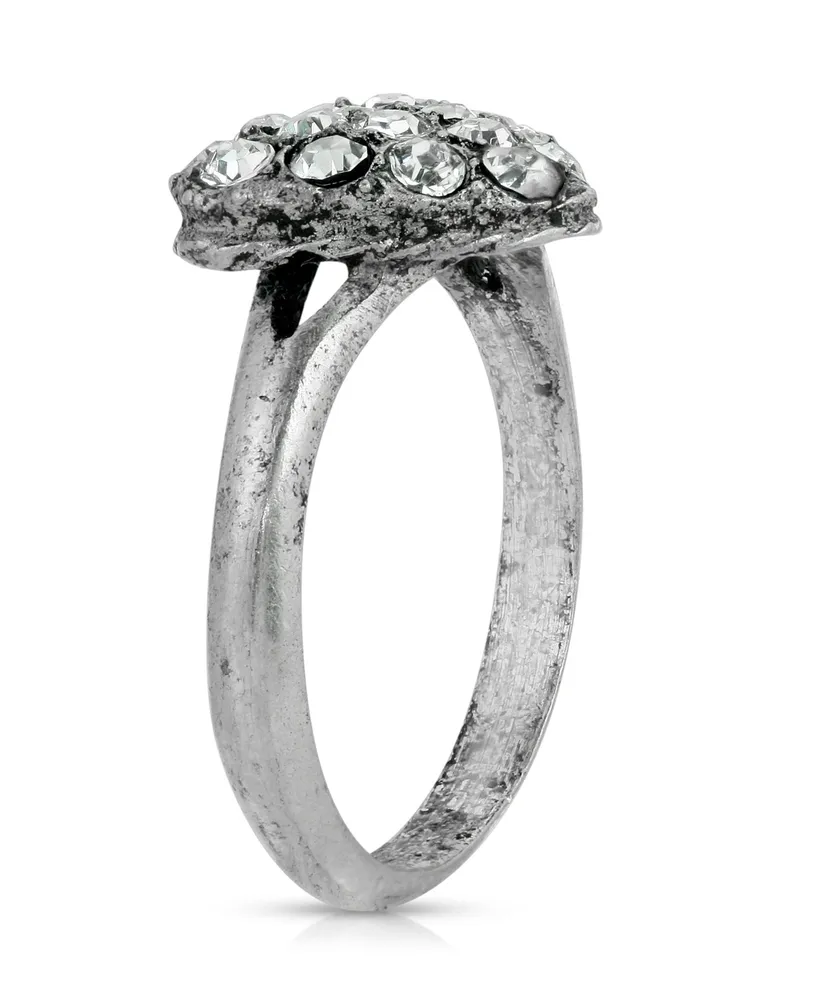 Pewter Crystal Pave Heart Ring