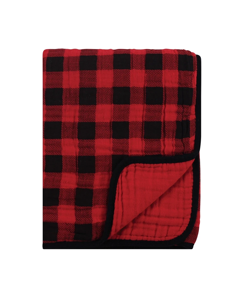 Hudson Baby Baby Boy and Girl Four Layer Buffalo Plaid Muslin Tranquility Blanket