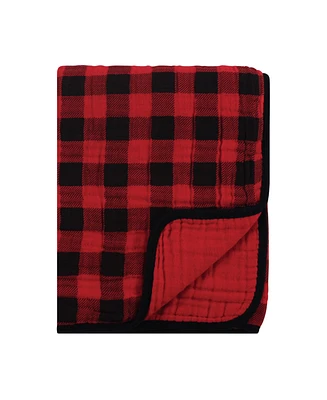 Hudson Baby Baby Boy and Girl Four Layer Buffalo Plaid Muslin Tranquility Blanket