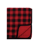 Hudson Baby Baby Boy and Girl Four Layer Buffalo Plaid Muslin Tranquility Blanket