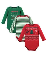 Little Treasure Baby Boy Cotton Long-Sleeve Bodysuits 3pk, Ugly Sweater, 18-24 Months