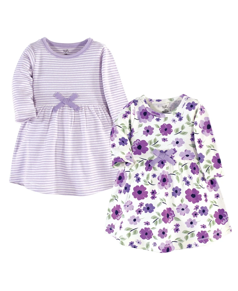 Touched by Nature Baby Girls Organic Cotton Long-Sleeve Dresses 2pk, Purple Garden, 3-6 Months
