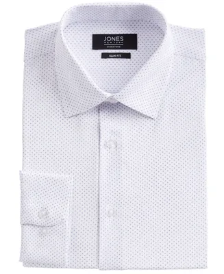 Jones New York Men's Slim-Fit Performance 4-Way Stretch Tech White/Blue Dotted Diamond-Print Dress Shirt