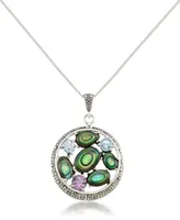 Marcasite, Amethyst (3/8 ct. t.w.), Abalone (5-1/3 ct. t.w.) and Blue topaz (5/8 ct.t.w.) Round Pendant + 18" Chain in Sterling Silver - Purple