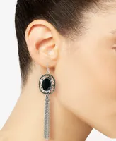 Marcasitre Faceted Onyx Tassel Wire Earrings in Sterling Silver