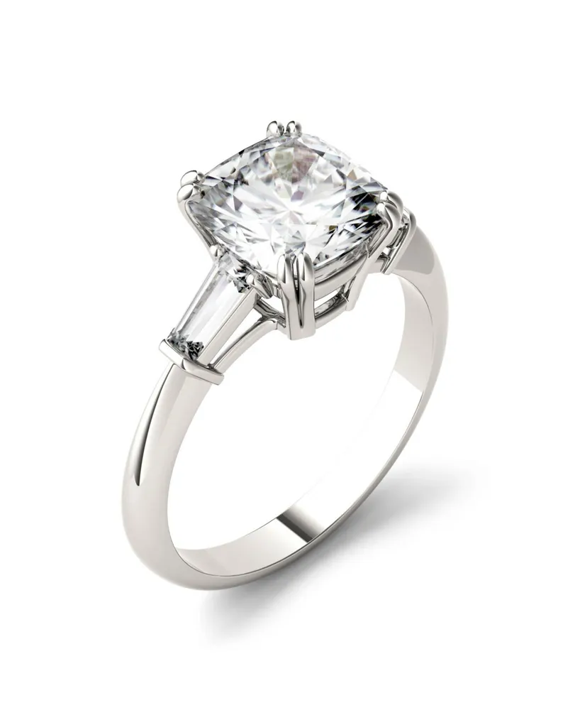 Moissanite Cushion and Baguette Engagement Ring 2-3/4 ct. t.w. Diamond Equivalent in 14k White Gold