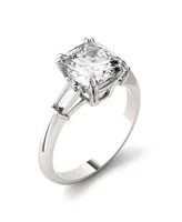 Moissanite Cushion and Baguette Engagement Ring 2-3/4 ct. t.w. Diamond Equivalent in 14k White Gold