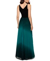 Betsy & Adam Pleated Glitter-Skirt Gown