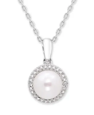 Cultured Freshwater Pearl (7 mm) Diamond Accent Necklace in Sterling Silver