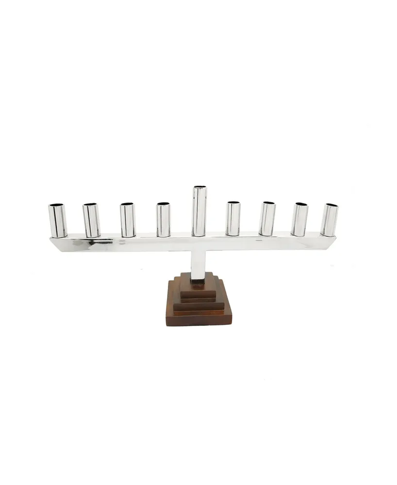 Classic Touch Stainless Steel Straight Menorah with Black Square Base