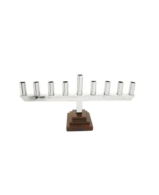 Classic Touch Stainless Steel Straight Menorah with Black Square Base