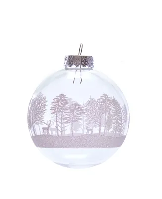 Kurt Adler 80MM Clear with White Tree Design Glass Ball Ornaments, 6 Piece Box